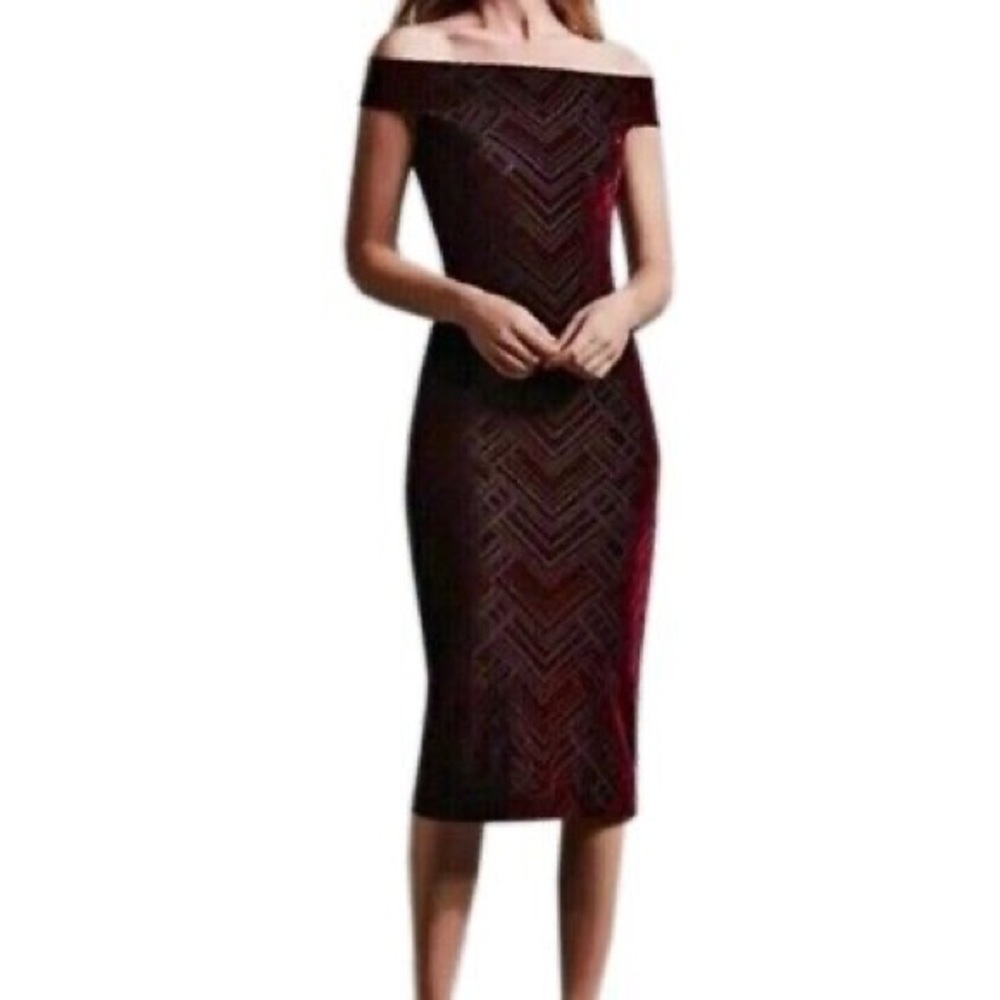Dress the Population Off the Shoulder Eden Geometric Velvet Dress Size Small